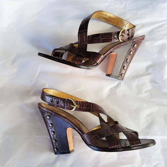 Vince Camuto IMAGINE Brown Mock Croc Leather Sandals 9.5 - Picture 3 of 5